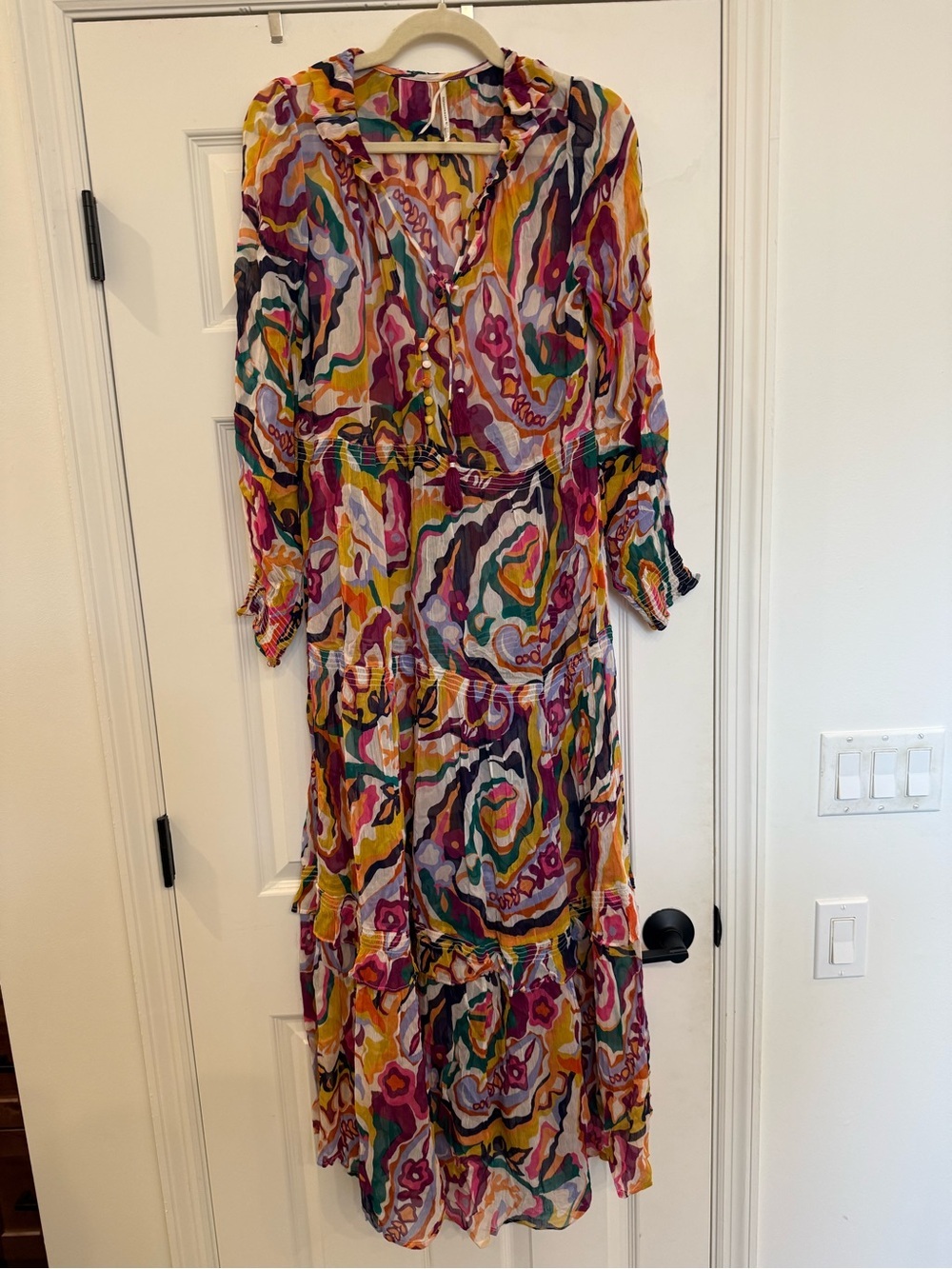 Anthropologie Marais Chiffon Colorful Printed Maxi Dress XS - Picture 4 of 7